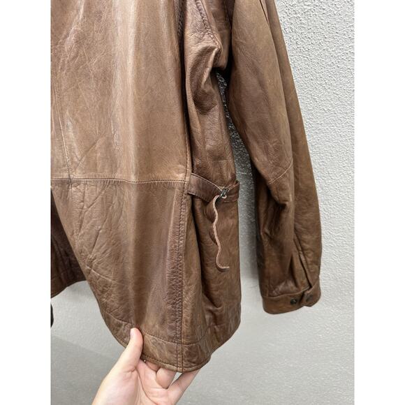 Eddie Bauer Mens Bomber Jacket Size Large Brown Genuine Lamb Leather Zip Up VTG - Picture 11 of 15